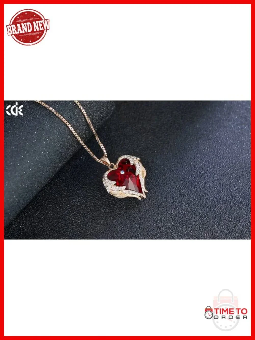 Angel Wings Heart Crystal Pendant Necklace with Cubic Zirconia